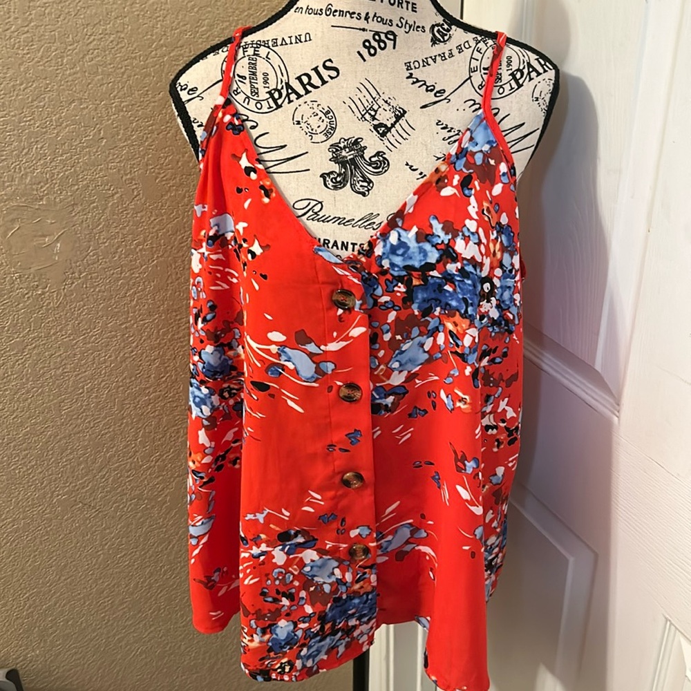 Vibrant Floral Tank Top With Adjustable Spaghetti… - image 1